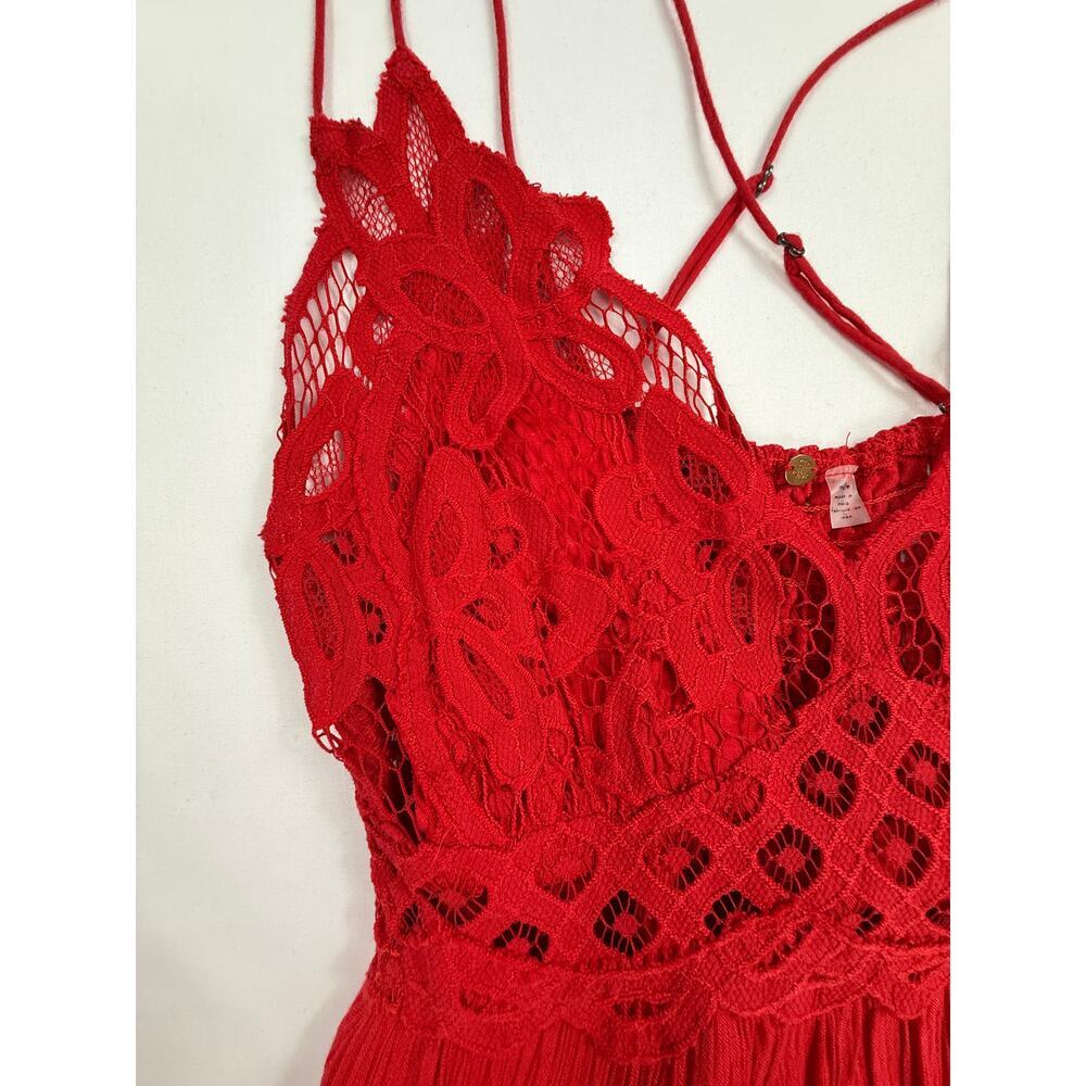 Free People NWT Adella Maxi Slip Dress Sz M Sleeveless Boho Crochet Lace Red - Picture 4 of 12